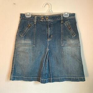 Vintage Y2K GAP Denim Dark Wash Blue Jean Mini A-Line‎ Skirt 8 Ruffle Grunge 90s